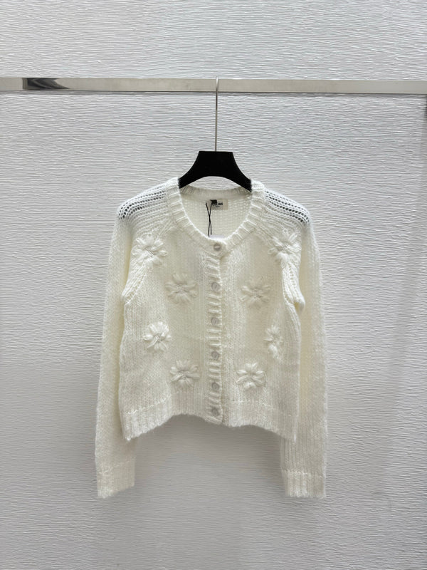 New Early Autumn 3D Floral Letter Embroidery Knitted Long Sleeve Cardigan