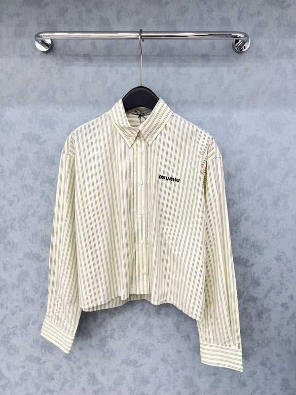 Trending Striped Collared Embroidered Short Shirt