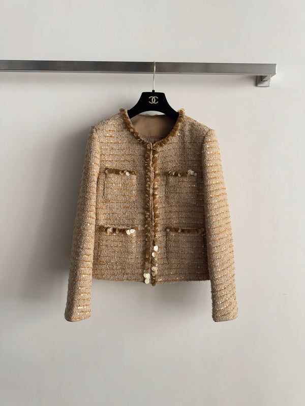 Gold sequined tweed Chanel-style jacket