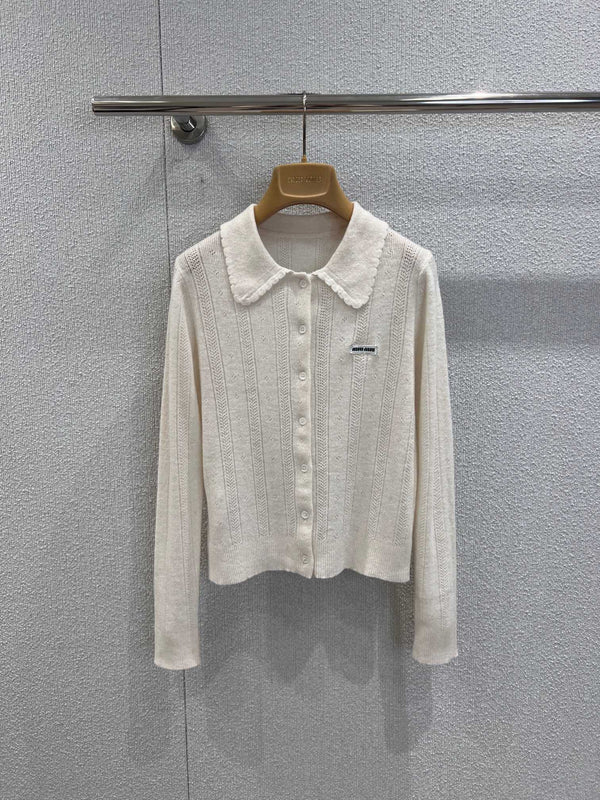 Collared Cashmere Knit Cardigan