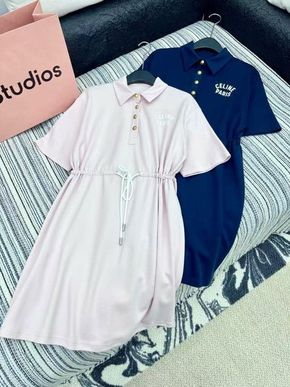 Classic Contrast Drawstring Dress