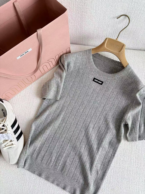 Lace Youthful Alphabet Embroidery Round Neck Openwork Short Sleeve