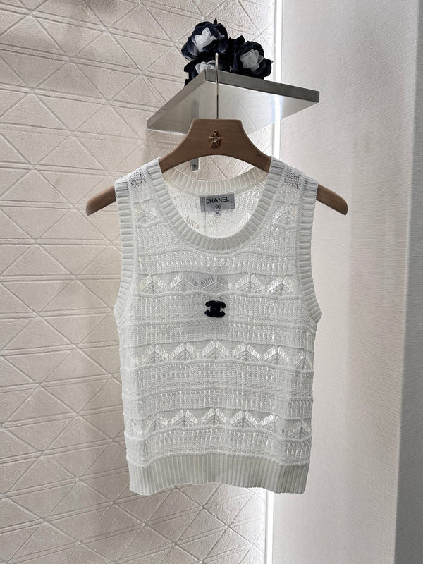 Openwork Floral Knit Vest