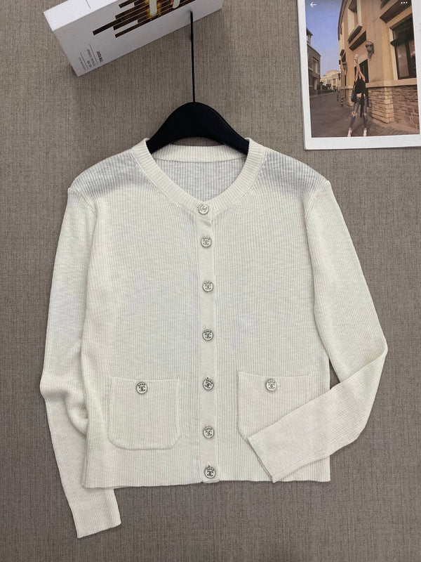 spring and summer new round neck button bamboo hemp knit Slim cardigan