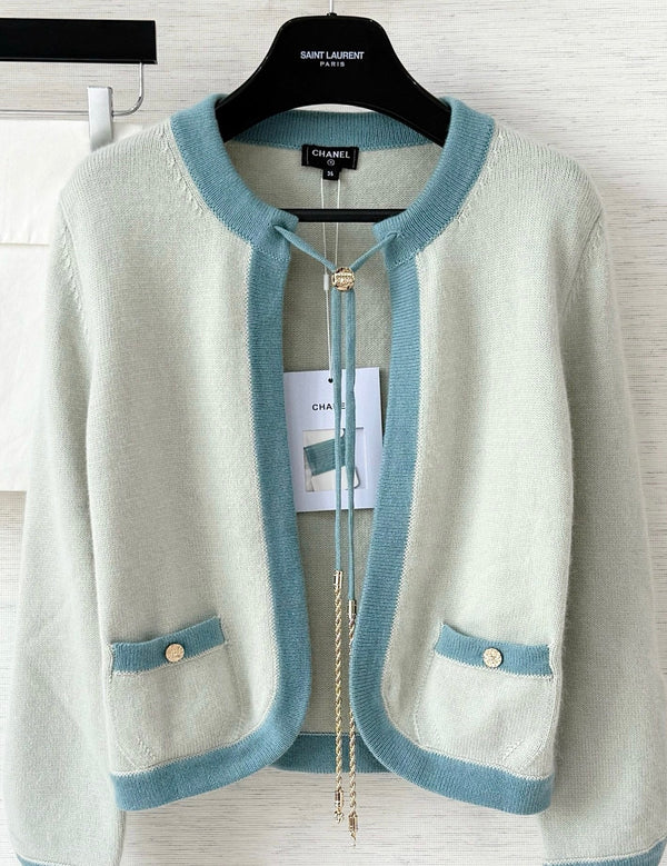 Lace-up color-blocked knit cardigan