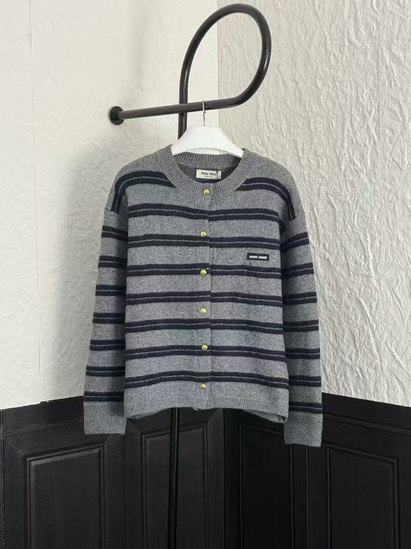 Striped Crew Neck Cardigan