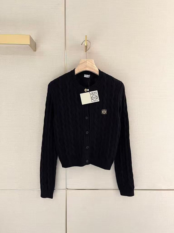 Embroidered logo cable-knit cardigan