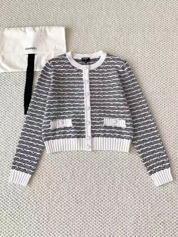 Black and white knitted cardigan