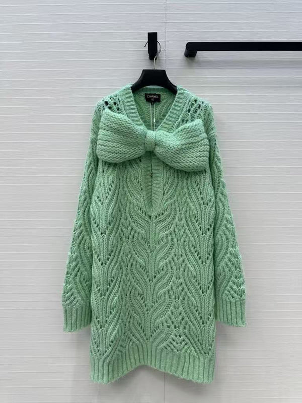 Bow-knot mohair knit sweater dress