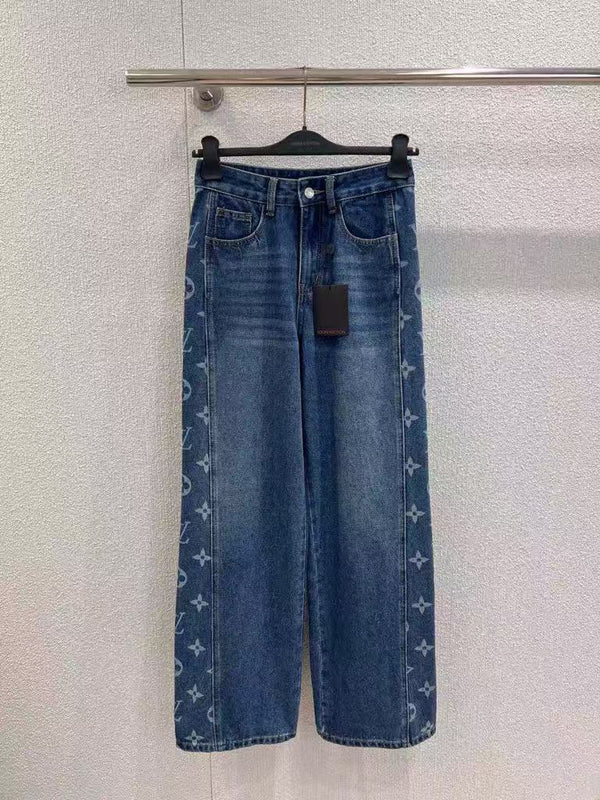 New Fall/Winter Retro Denim Laser Printed Wide-Leg Pants